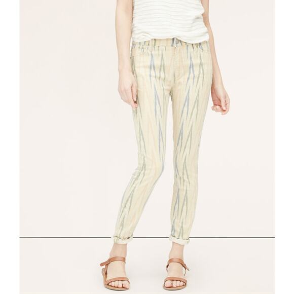 Ann Taylor LOFT Yellow Blue Aztec Denim Curvy Skinny Ankle Jeans Women's 28/6 - Picture 1 of 11